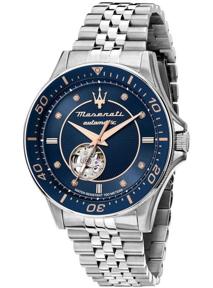 Montre Homme Maserati Sfida – R8823140013 – Boîtier Acier 44 mm Argenté – Mouvement Automatique – Affichage Analogique – Bracelet Acier Argent – Étanchéité 100 m (10 ATM) – Boucle Déployante – Design Élégant et Raffiné.