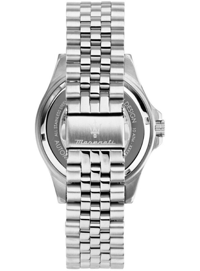 Montre Homme Maserati Sfida – R8823140013 – Boîtier Acier 44 mm Argenté – Mouvement Automatique – Affichage Analogique – Bracelet Acier Argent – Étanchéité 100 m (10 ATM) – Boucle Déployante – Design Élégant et Raffiné.