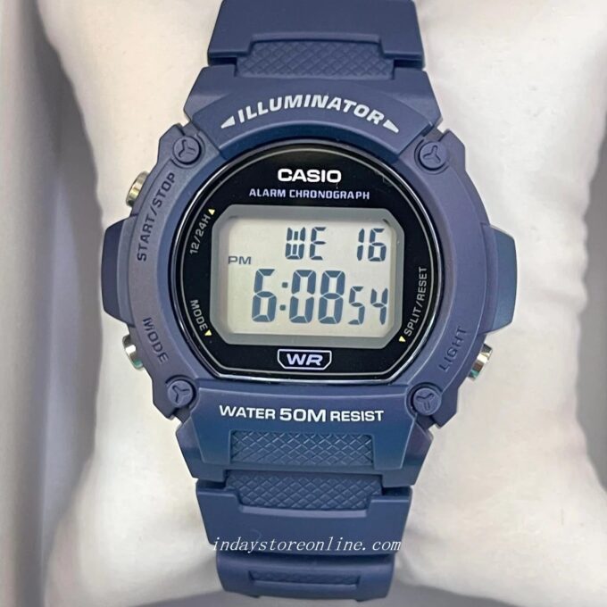 Montre Homme Casio - Style sportif, étanche, alarme, éclairage LED - Résine - Bleu - W-219H-2AVEF