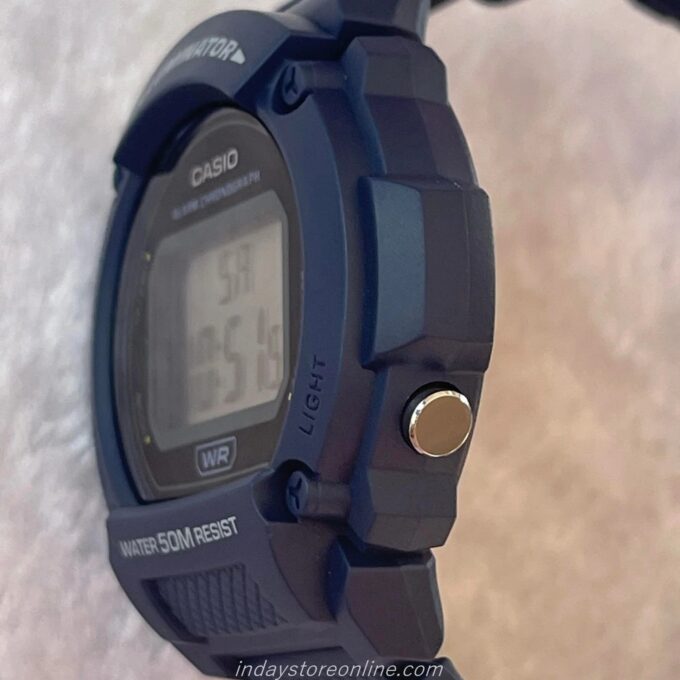 Montre Homme Casio - Style sportif, étanche, alarme, éclairage LED - Résine - Bleu - W-219H-2AVEF