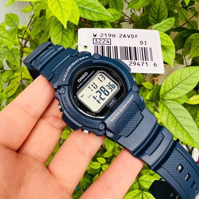 Montre Homme Casio - Style sportif, étanche, alarme, éclairage LED - Résine - Bleu - W-219H-2AVEF