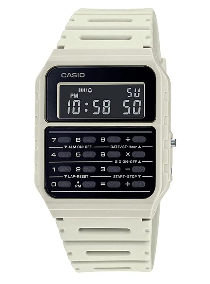 montre calculatrice casio ca 53wf 8bdf unisexe quartz, double fuseau horaire, alarme, chronomètre résine blanc ca 53wf 8bdf