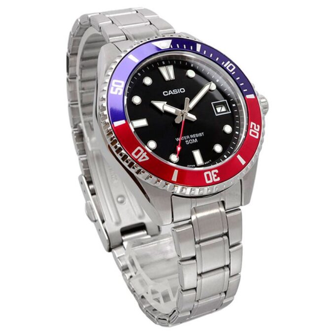 Montre Casio MDV-10D-1A3VDF - Style Sportif avec Cadran Noir et Bracelet en Acier Inoxydable