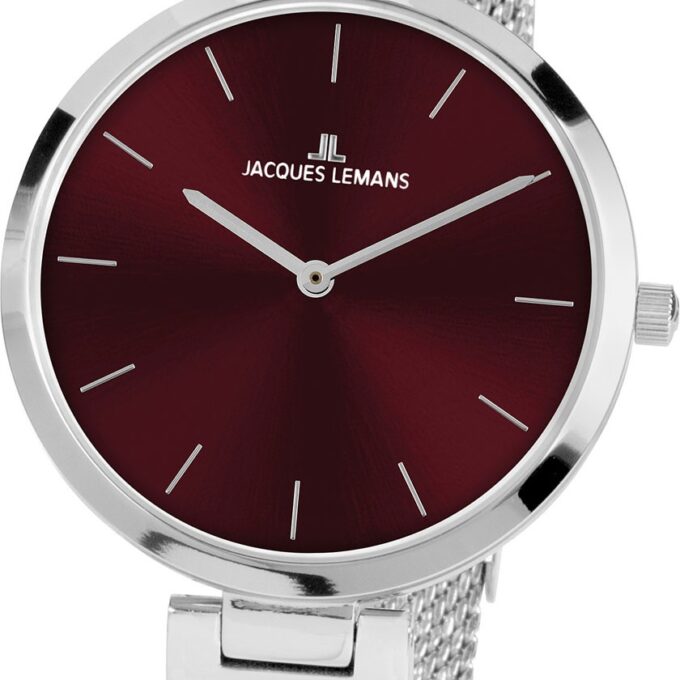 Montre femme habillée Jacques Lemans Milan - Quartz, acier brossé/poli, cadran rouge, Ø34mm, étanche 5ATM - 1-2110E