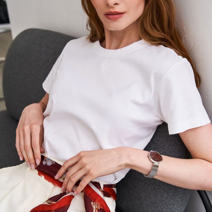 Montre femme habillée Jacques Lemans Milan - Quartz, acier brossé/poli, cadran rouge, Ø34mm, étanche 5ATM - 1-2110E