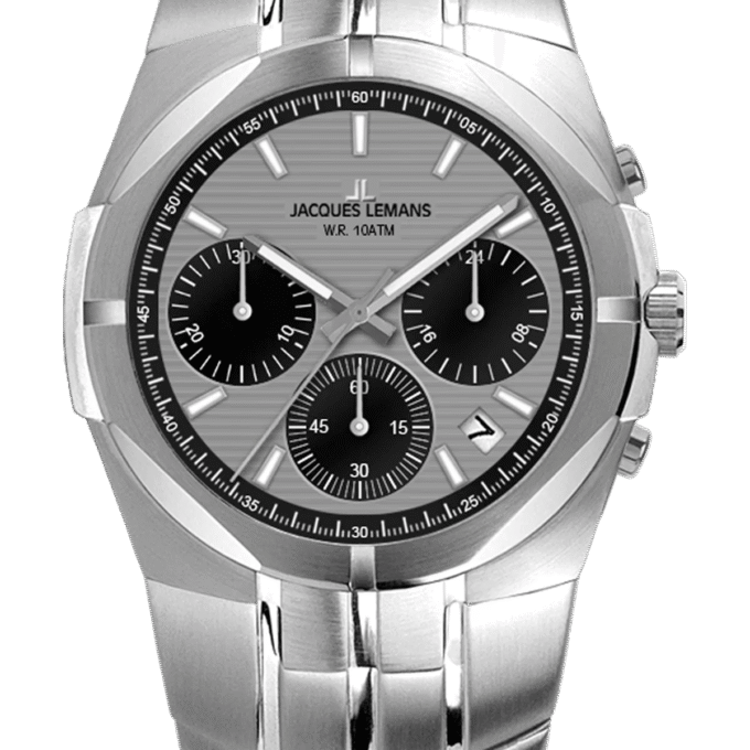 montre femme jacques lemans melbourne 1 2183a – quartz, chronographe, acier brossé/poli, cadran gris luminescent, verre saphir, 37 mm, 10 atm