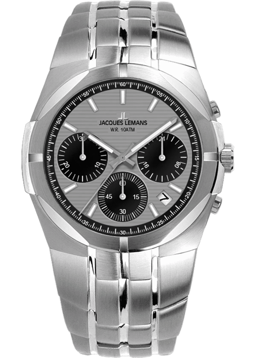 montre femme jacques lemans melbourne 1 2183a – quartz, chronographe, acier brossé/poli, cadran gris luminescent, verre saphir, 37 mm, 10 atm