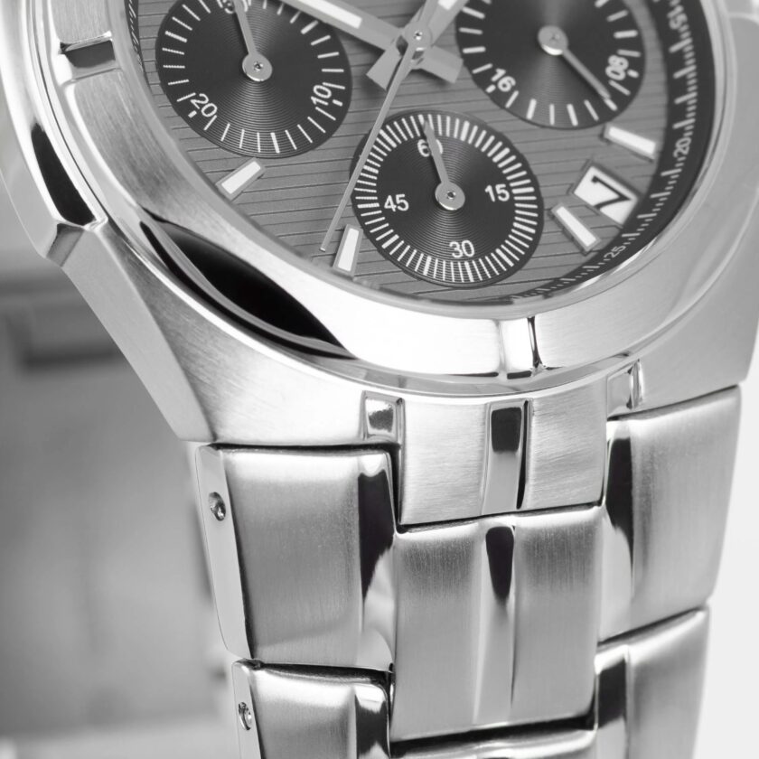 montre femme jacques lemans melbourne 1 2183a – quartz, chronographe, acier brossé/poli, cadran gris luminescent, verre saphir, 37 mm, 10 atm