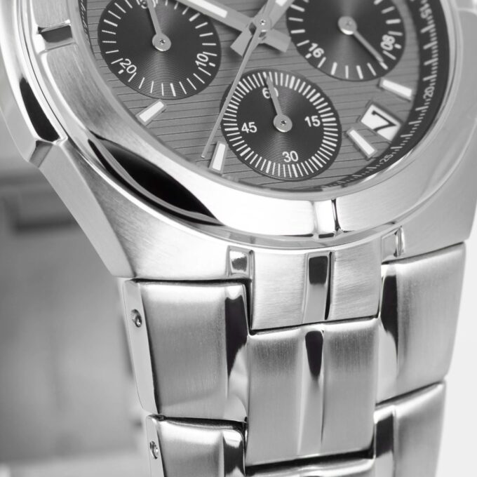 Montre femme Jacques Lemans Melbourne 1-2183A – Quartz, Chronographe, Acier brossé/poli, Cadran gris luminescent, Verre saphir, 37 mm, 10 ATM