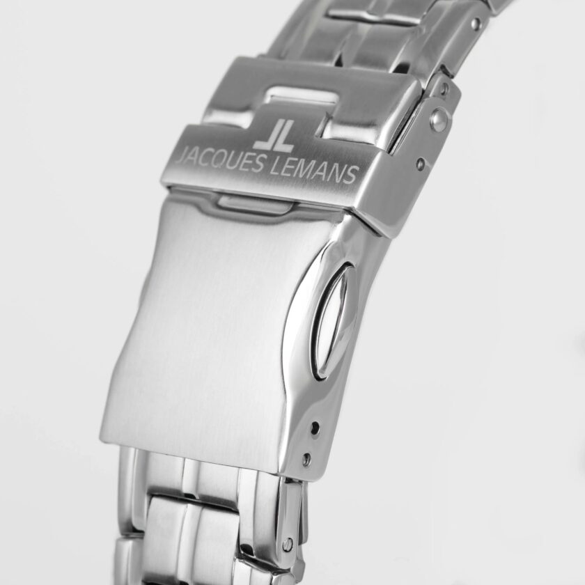 montre femme jacques lemans melbourne 1 2183a – quartz, chronographe, acier brossé/poli, cadran gris luminescent, verre saphir, 37 mm, 10 atm