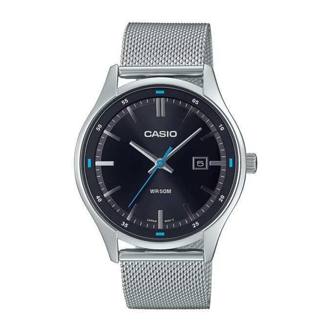 montre homme casio Élégance classique avec cadran noir et bracelet en acier mtp e710m 1avdf