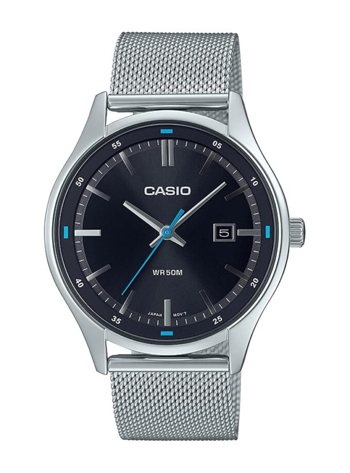 montre homme casio Élégance classique avec cadran noir et bracelet en acier mtp e710m 1avdf