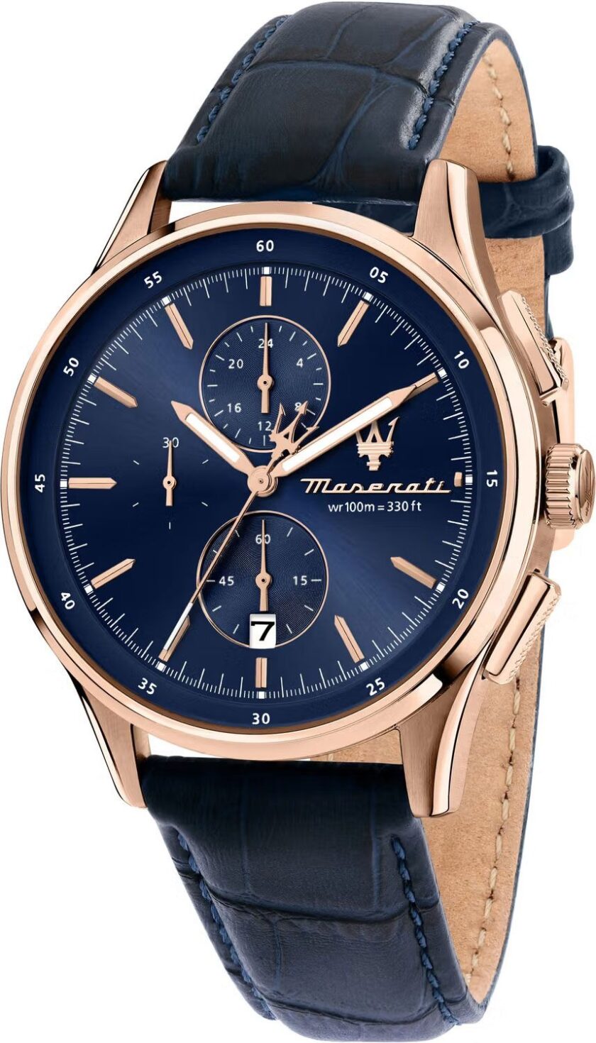 montre homme maserati – r8871624009 – chronographe analogique – 42 mm – bracelet en cuir – collection sorpasso