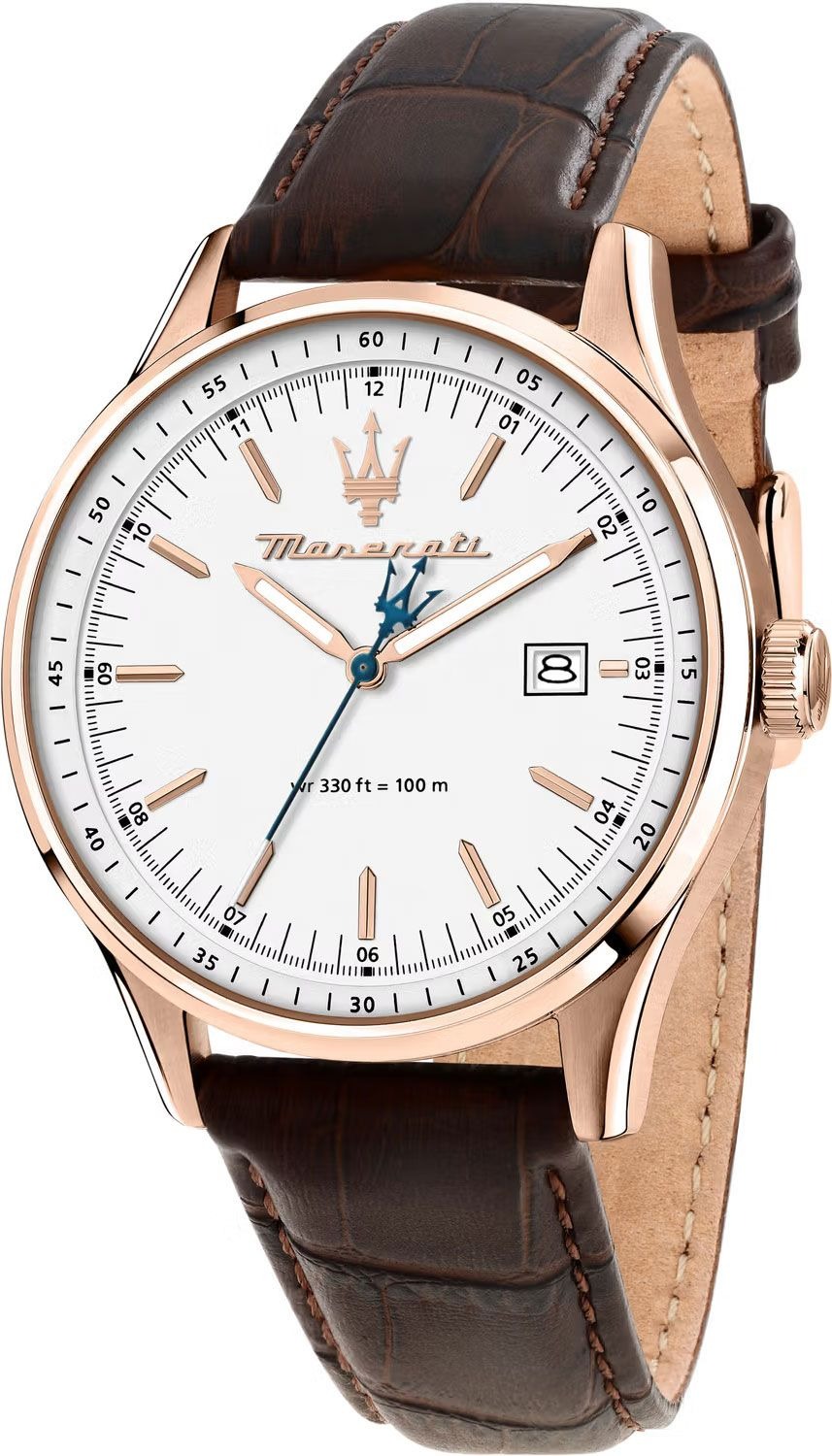 montre homme maserati sorpasso – r8851124002 – bracelet en cuir véritable – boîtier en acier inoxydable or rose – cadran argent sunray – résistante à l'eau 10 atm – 42 mm – boucle ardillon – mouvement analogique – emballage d'origine maserati