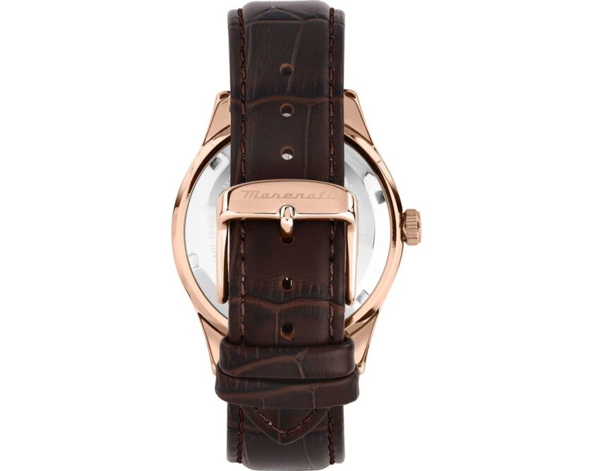 montre homme maserati sorpasso – r8851124002 – bracelet en cuir véritable – boîtier en acier inoxydable or rose – cadran argent sunray – résistante à l'eau 10 atm – 42 mm – boucle ardillon – mouvement analogique – emballage d'origine maserati
