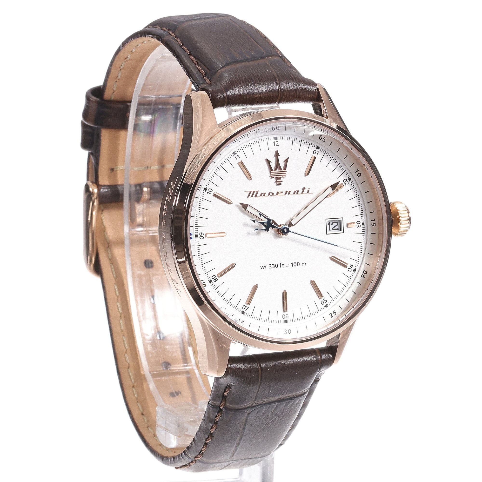 montre homme maserati sorpasso – r8851124002 – bracelet en cuir véritable – boîtier en acier inoxydable or rose – cadran argent sunray – résistante à l'eau 10 atm – 42 mm – boucle ardillon – mouvement analogique – emballage d'origine maserati