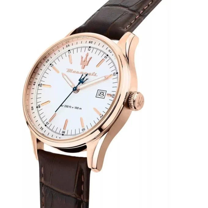 montre homme maserati sorpasso – r8851124002 – bracelet en cuir véritable – boîtier en acier inoxydable or rose – cadran argent sunray – résistante à l'eau 10 atm – 42 mm – boucle ardillon – mouvement analogique – emballage d'origine maserati