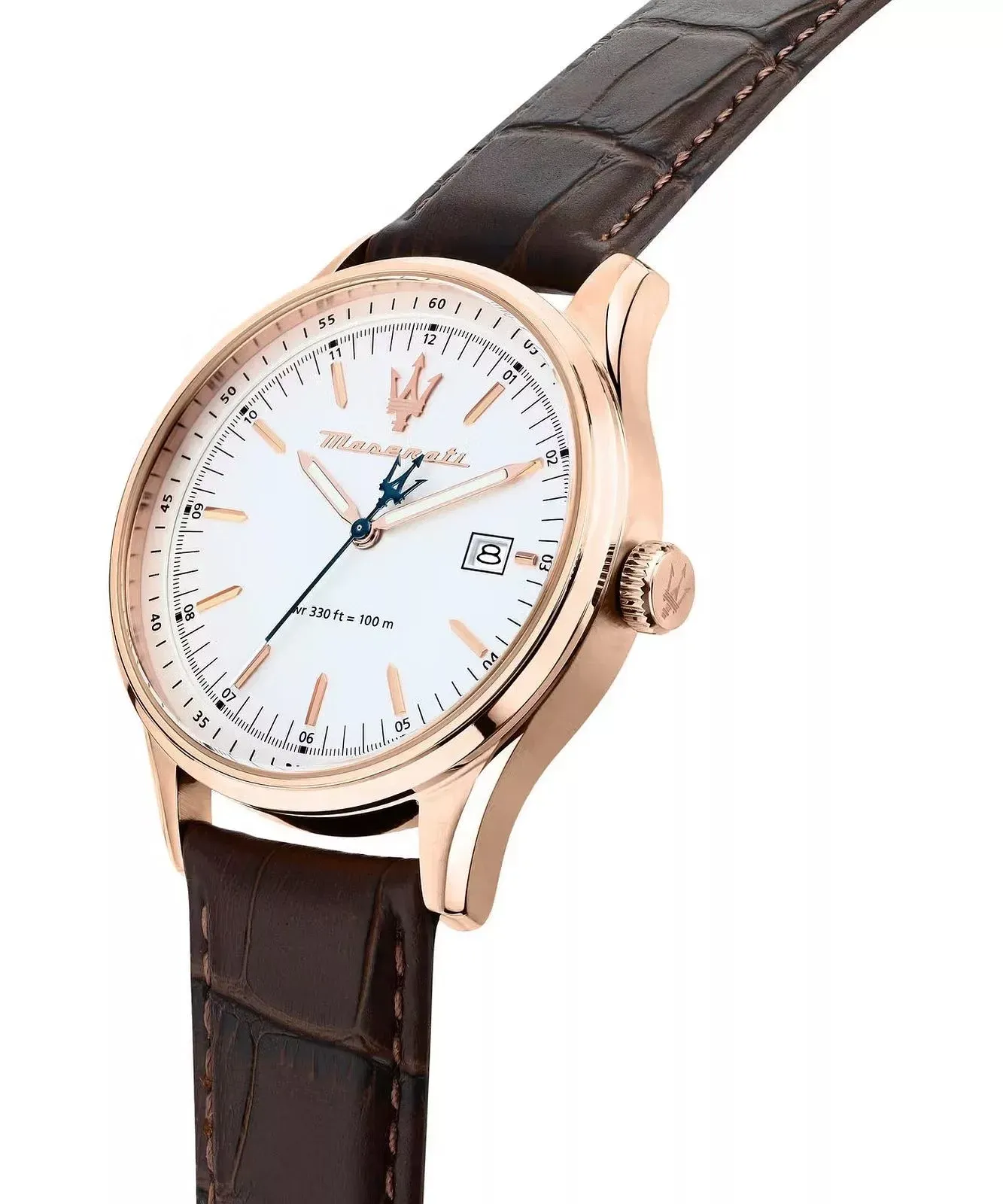 montre homme maserati sorpasso – r8851124002 – bracelet en cuir véritable – boîtier en acier inoxydable or rose – cadran argent sunray – résistante à l'eau 10 atm – 42 mm – boucle ardillon – mouvement analogique – emballage d'origine maserati