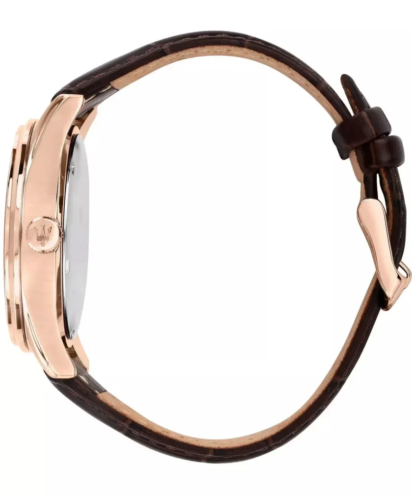 montre homme maserati sorpasso – r8851124002 – bracelet en cuir véritable – boîtier en acier inoxydable or rose – cadran argent sunray – résistante à l'eau 10 atm – 42 mm – boucle ardillon – mouvement analogique – emballage d'origine maserati
