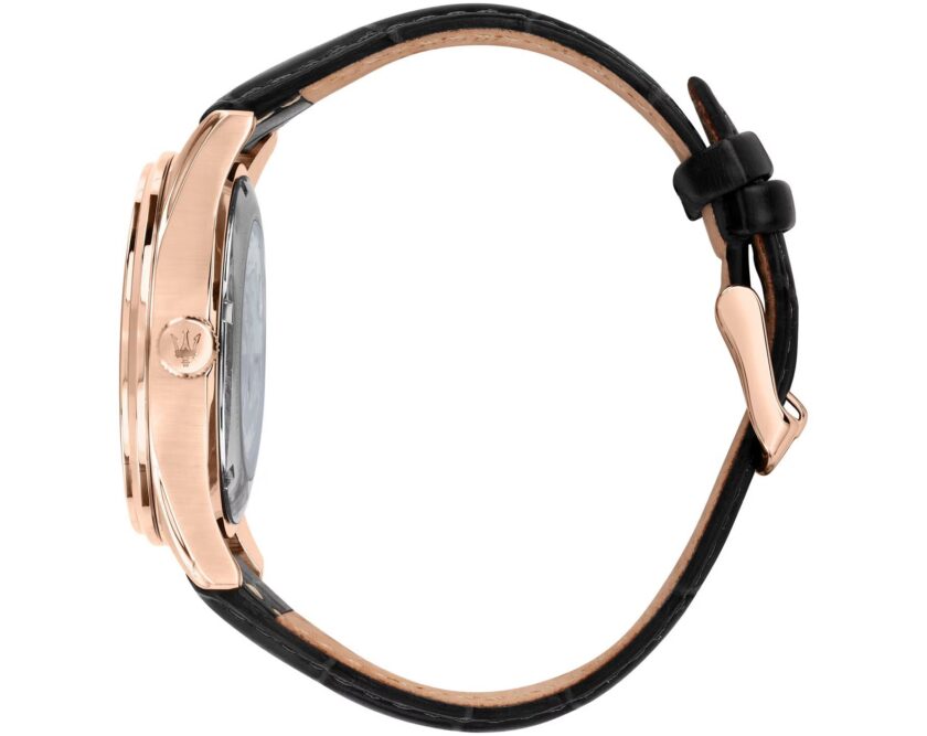 montre homme maserati sorpasso – r8821124001 – automatique – cadran à cœur ouvert – bracelet en cuir – couronne à vis – fréquence 21 600 – largeur de la patte 21 mm