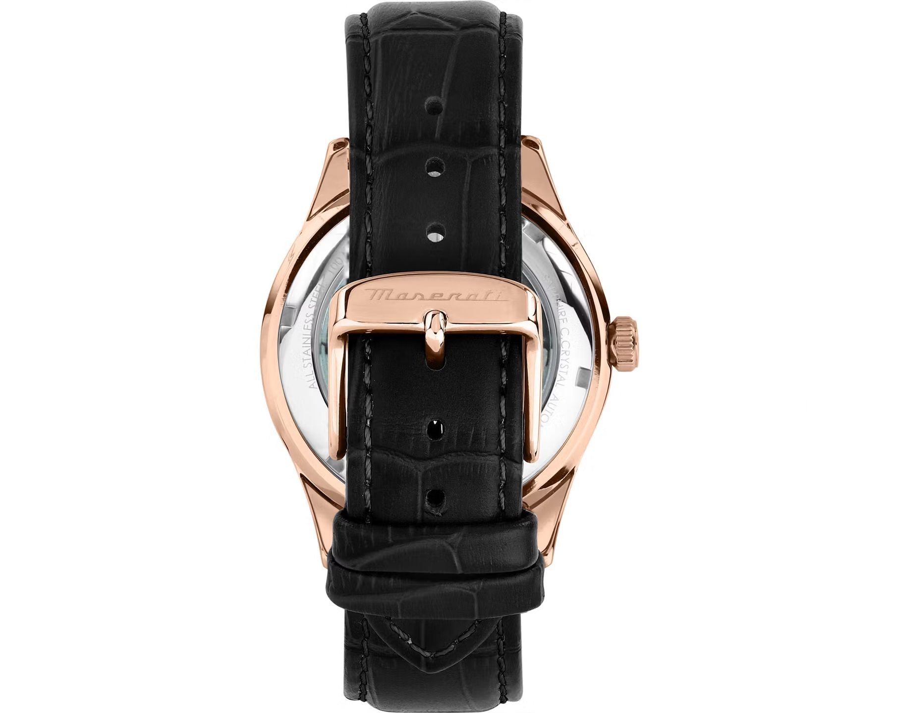 montre homme maserati sorpasso – r8821124001 – automatique – cadran à cœur ouvert – bracelet en cuir – couronne à vis – fréquence 21 600 – largeur de la patte 21 mm