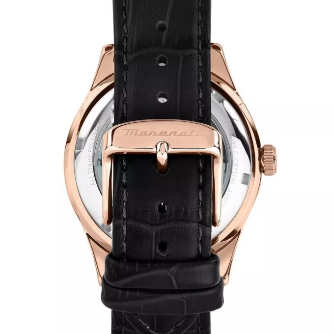 Montre Homme Maserati Sorpasso – R8821124001 – Automatique – Cadran à Cœur Ouvert – Bracelet en Cuir – Couronne à Vis – Fréquence 21 600 – Largeur de la Patte 21 mm