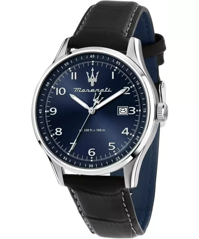montre maserati sorpasso – r8851124003 – boîtier inox 42 mm – mouvement miyota – bracelet en cuir – cristal minéral – résistante à l'eau 10 atm (adaptée à la natation) – garantie 2 ans.