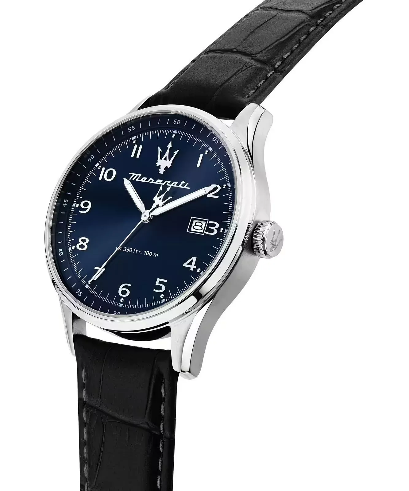montre maserati sorpasso – r8851124003 – boîtier inox 42 mm – mouvement miyota – bracelet en cuir – cristal minéral – résistante à l'eau 10 atm (adaptée à la natation) – garantie 2 ans.