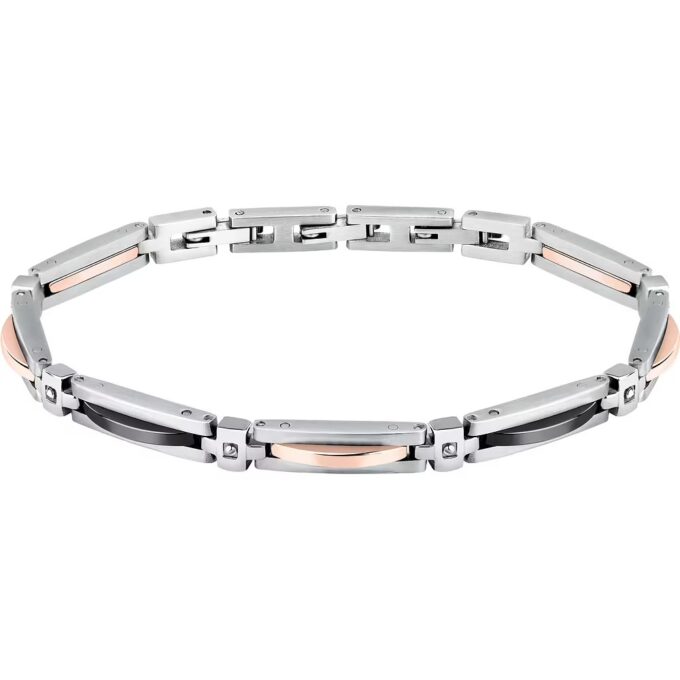 bracelet sector safr43 en argent, noir et or rose design contemporain pour homme