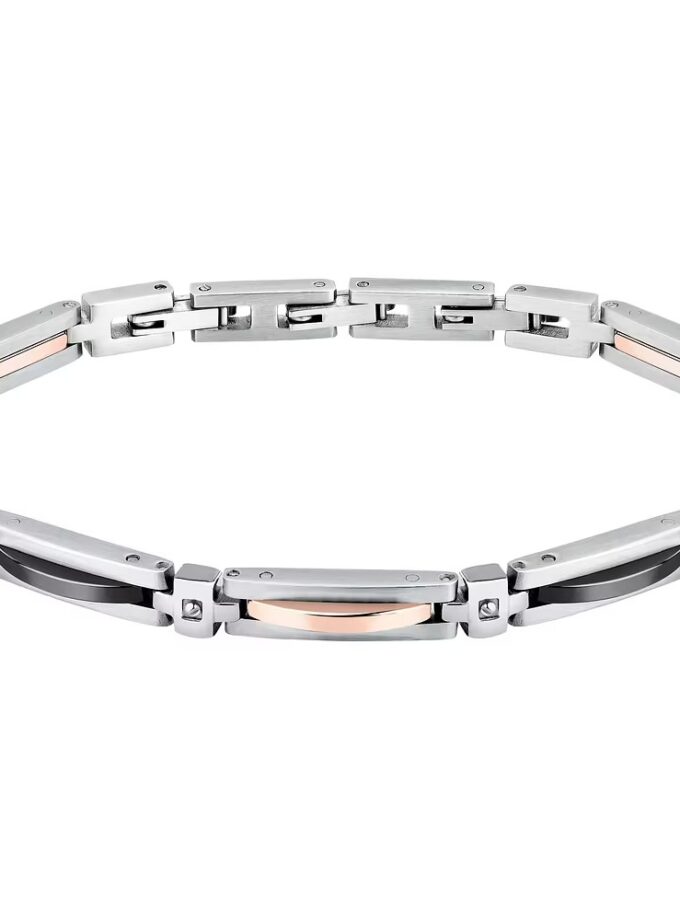 bracelet sector safr43 en argent, noir et or rose design contemporain pour homme