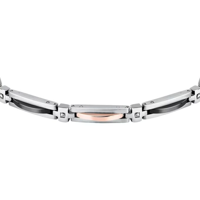 Bracelet Sector SAFR43 en Argent, Noir et Or Rose - Design Contemporain pour Homme