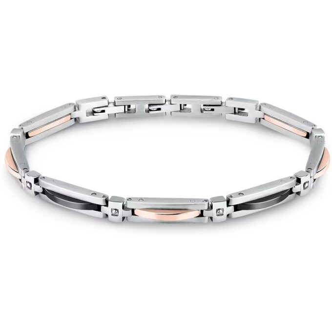 Bracelet Sector SAFR43 en Argent, Noir et Or Rose - Design Contemporain pour Homme
