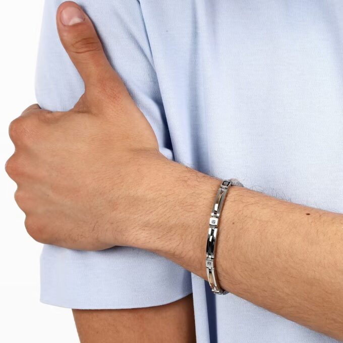 Bracelet Sector SAFR43 en Argent, Noir et Or Rose - Design Contemporain pour Homme