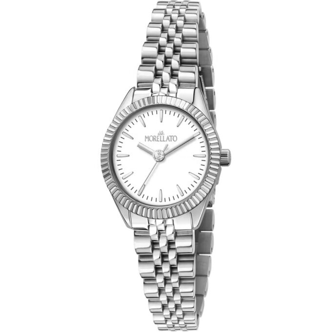 montre femme morellato magia – r0153165520 – boîtier acier inox 28 mm argenté – cadran blanc – bracelet métal argenté – mouvement quartz – résistante à l'eau 3 atm – garantie 2 ans – emballage original morellato.