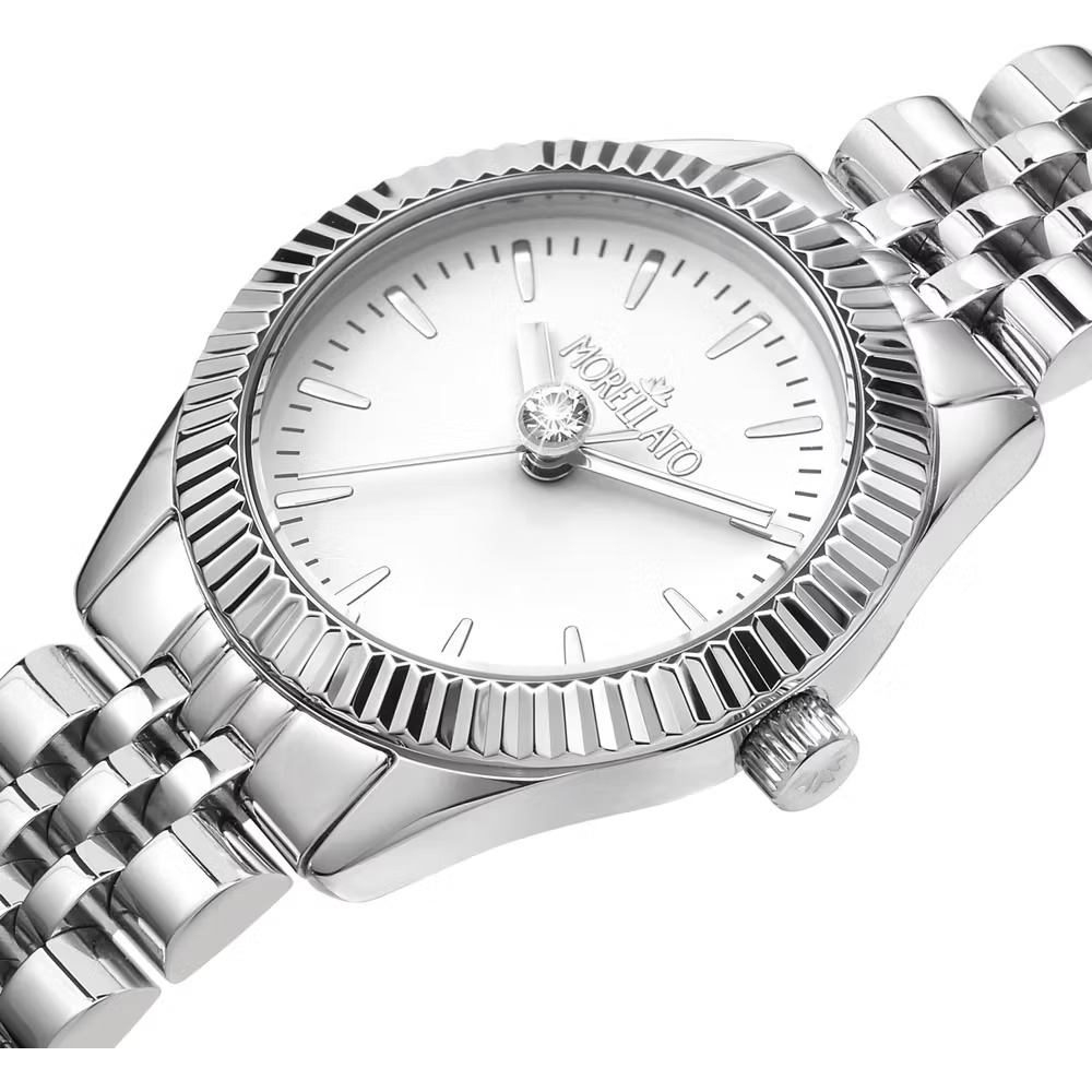 montre femme morellato magia – r0153165520 – boîtier acier inox 28 mm argenté – cadran blanc – bracelet métal argenté – mouvement quartz – résistante à l'eau 3 atm – garantie 2 ans – emballage original morellato.