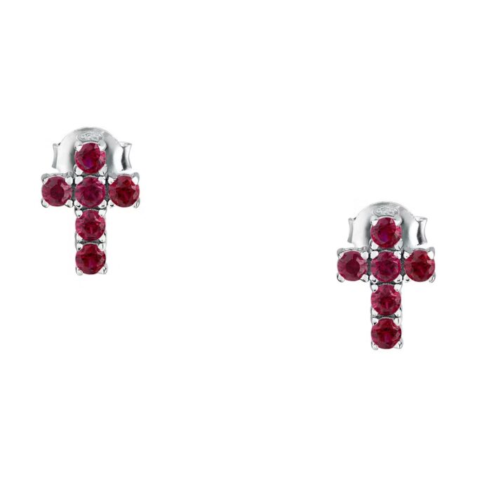 Morellato SAIW220 - Boucles d'Oreilles en Argent Recyclé avec Pierre Zircon Rouge et Symbole de Croix