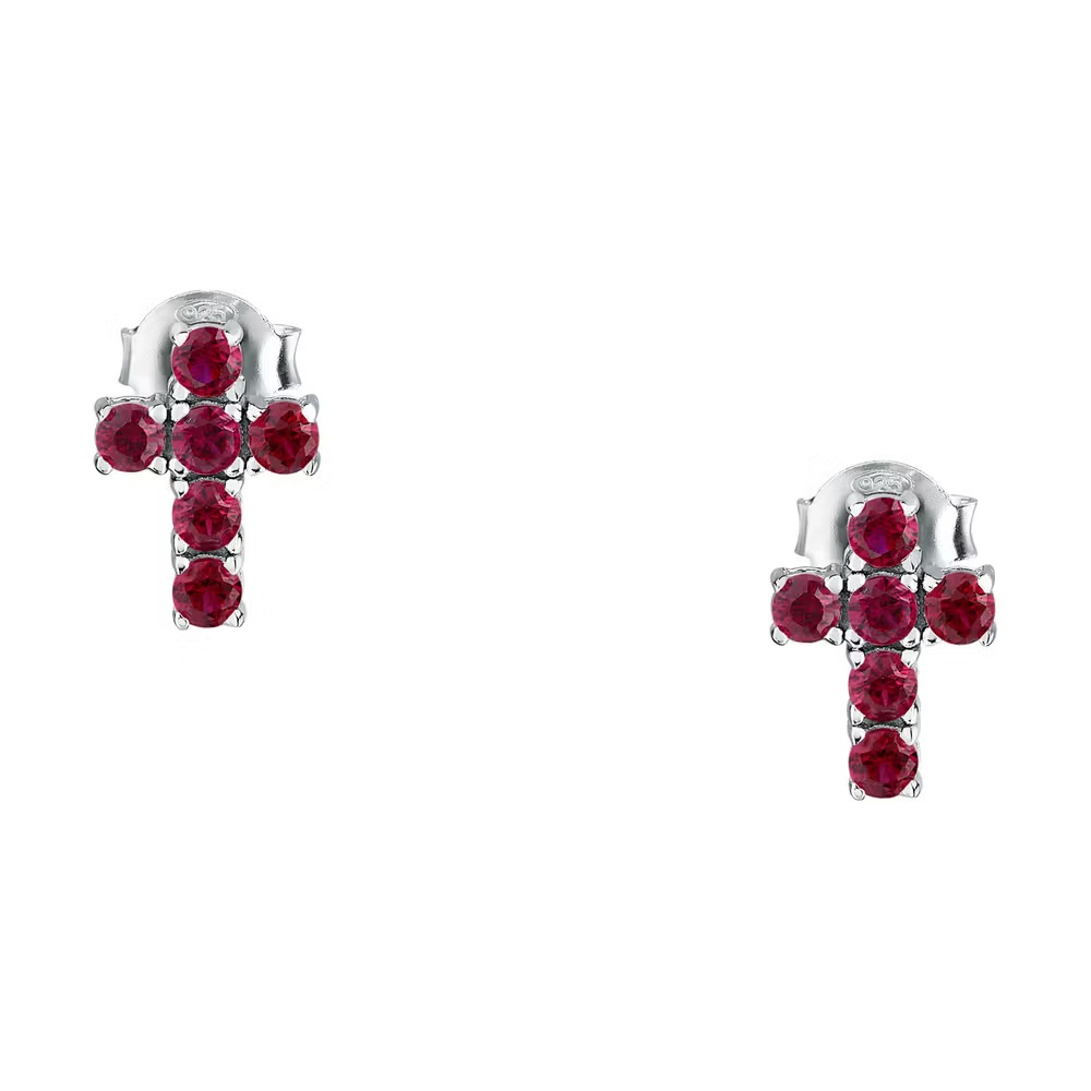 morellato saiw220 boucles d'oreilles en argent recyclé avec pierre zircon rouge et symbole de croix