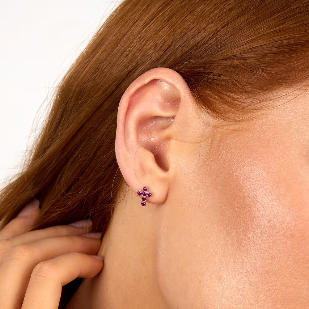 morellato saiw220 boucles d'oreilles en argent recyclé avec pierre zircon rouge et symbole de croix