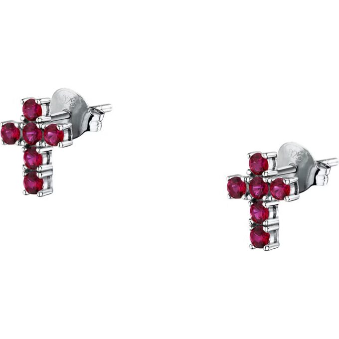 Morellato SAIW220 - Boucles d'Oreilles en Argent Recyclé avec Pierre Zircon Rouge et Symbole de Croix