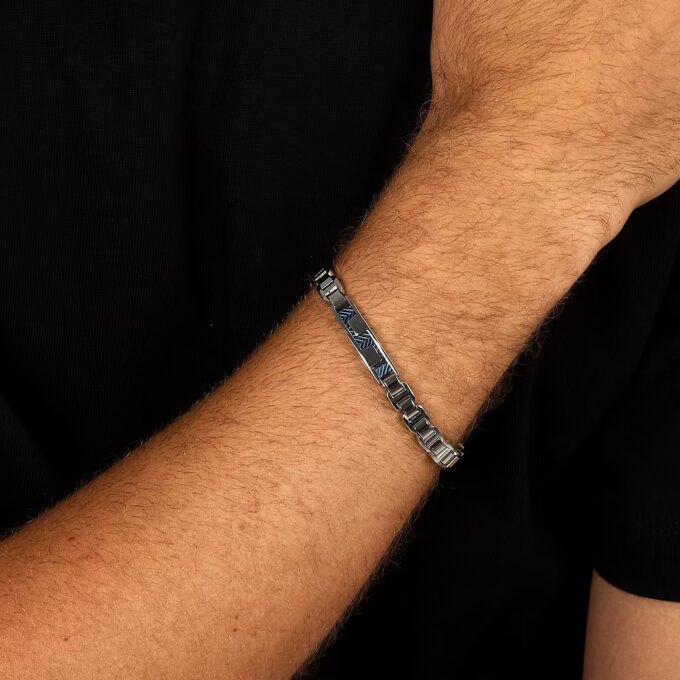 bracelet sector savk14 en argent et bleu design moderne pour homme