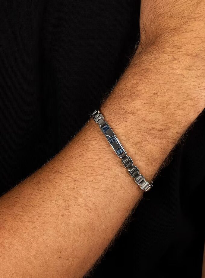 bracelet sector savk14 en argent et bleu design moderne pour homme