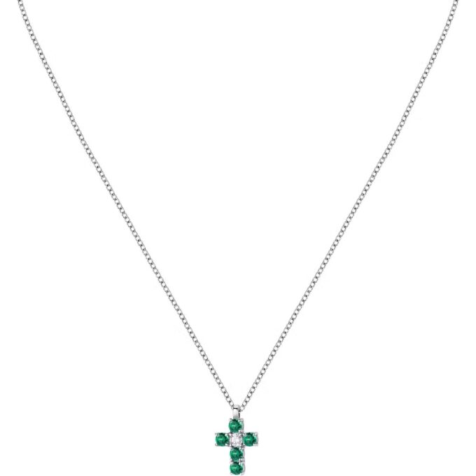 collier femme morellato tesori saiw214 en argent 925‰ avec zircons blancs et verts