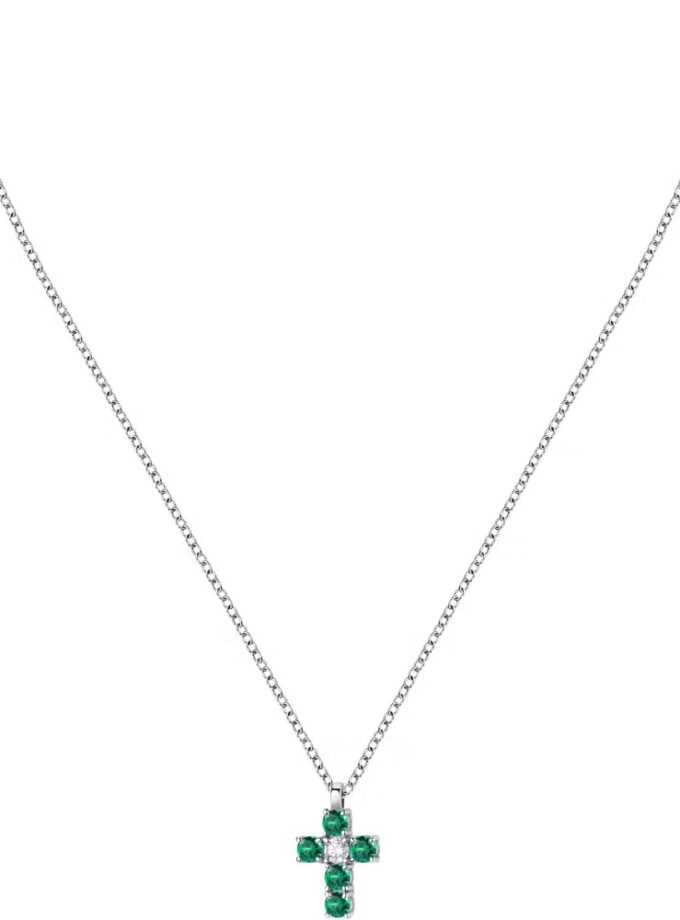 collier femme morellato tesori saiw214 en argent 925‰ avec zircons blancs et verts