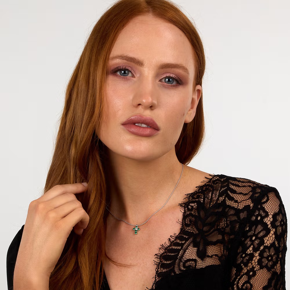 collier femme morellato tesori saiw214 en argent 925‰ avec zircons blancs et verts