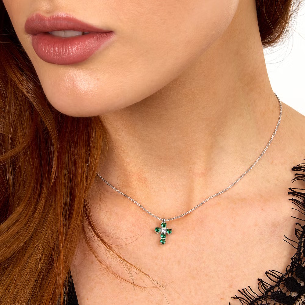 collier femme morellato tesori saiw214 en argent 925‰ avec zircons blancs et verts