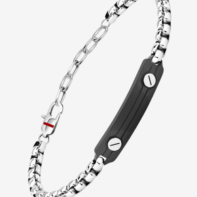 Bracelet Homme Sector Basic SZS126 - Élégance en Inoxydable avec Émail Noir