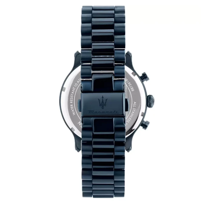 Montre Homme Maserati Epoca Blue Edition – R8873618032 – Chronographe 42 mm – Boîtier Acier Inoxydable Bleu Poli – Mouvement Quartz – Cadran Bleu avec Aiguilles Luminescentes – Bracelet Acier Inoxydable Bleu – Étanchéité 10 ATM – Boucle Pliante – Garantie 2 Ans
