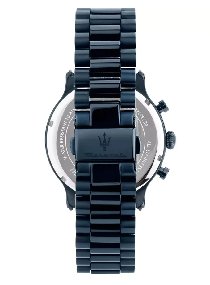 Montre Homme Maserati Epoca Blue Edition – R8873618032 – Chronographe 42 mm – Boîtier Acier Inoxydable Bleu Poli – Mouvement Quartz – Cadran Bleu avec Aiguilles Luminescentes – Bracelet Acier Inoxydable Bleu – Étanchéité 10 ATM – Boucle Pliante – Garantie 2 Ans