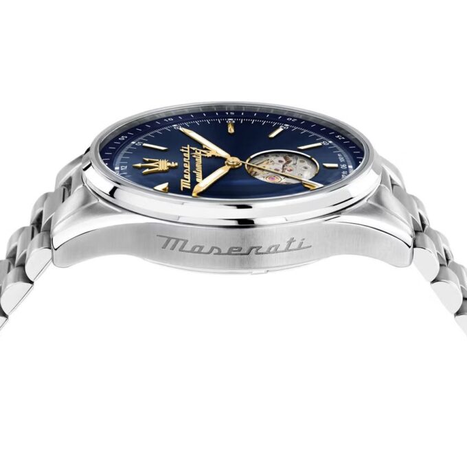 Montre Homme Maserati Sorpasso – R8823124002 – Automatique – Cadran 42 mm Bleu avec Cœur Ouvert – Bracelet Acier Argenté – Boucle Déployante – Verre Minéral – Étanchéité 100 Mètres (10 ATM) – Garantie 2 Ans – Design Sportif et Chic