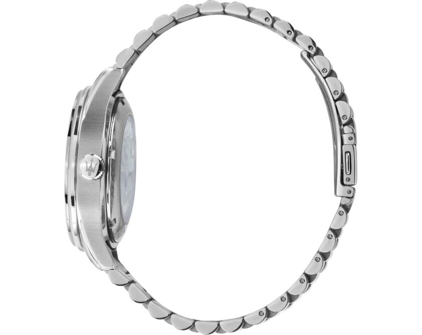 montre homme maserati sorpasso – r8823124002 – automatique – cadran 42 mm bleu avec cœur ouvert – bracelet acier argenté – boucle déployante – verre minéral – Étanchéité 100 mètres (10 atm) – garantie 2 ans – design sportif et chic